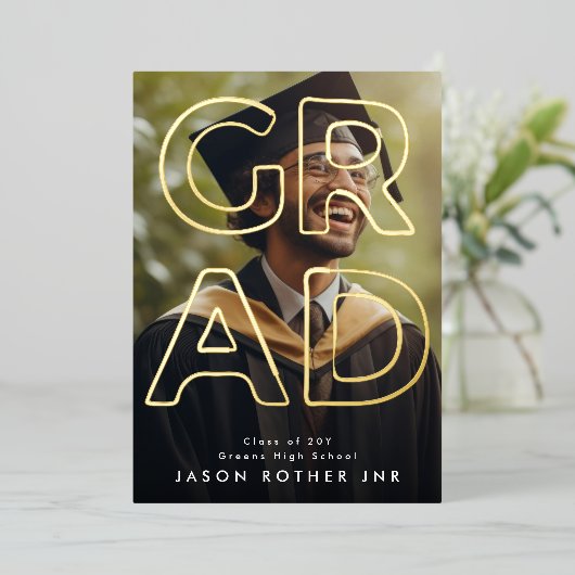 REAL GOLD LINE HOLLOW AFSTUDEERDER hedendaagse fot Folie Uitnodiging (Staand Voorkant)