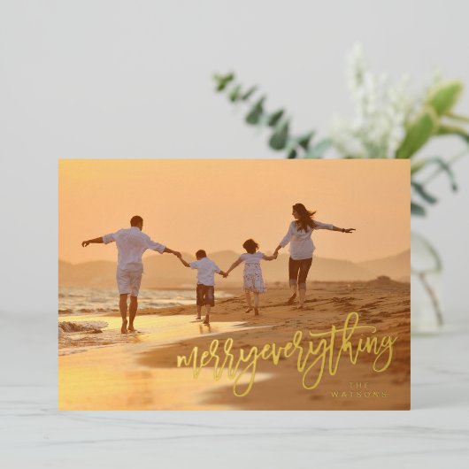 REAL GOLD Merry Alles Photo Folie Feestdagenkaart (Staand Voorkant)