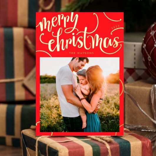 Real Gold Merry-kerstbriefbrieffoto Folie Feestdagenkaart