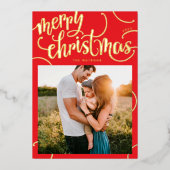 Real Gold Merry-kerstbriefbrieffoto Folie Feestdagenkaart (Voorkant)