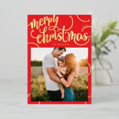 Real Gold Merry-kerstbriefbrieffoto Folie Feestdagenkaart (Staand Voorkant)