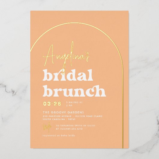 Real Gold Mid Mod Retro Arch Brunch Vrijgezellenfe Folie Uitnodiging (Voorkant)