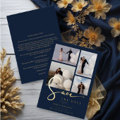 Real Gold Modern Collage in Navy Blue Fancy Script Folie Uitnodiging