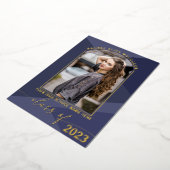 Real Gold Navy Blue Geometric Photo Afstuderen Folie Uitnodiging (Gedraaid)