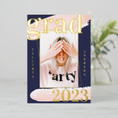 Real Gold Pink Blue Waterverf Foto Afstuderen Folie Uitnodiging (Staand Voorkant)