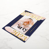 Real Gold Pink Blue Waterverf Foto Afstuderen Folie Uitnodiging (Gedraaid)