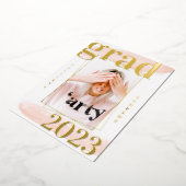 Real Gold Pink Waterverf Foto Afstuderen Folie in Uitnodiging (Gedraaid)