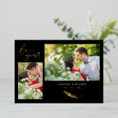 Real Golden Black Trendy Branches Wedding 2 Photos Folie Uitnodiging (Staand Voorkant)