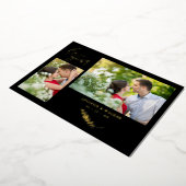 Real Golden Black Trendy Branches Wedding 2 Photos Folie Uitnodiging (Gedraaid)