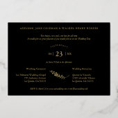 Real Golden Black Trendy Branches Wedding 2 Photos Folie Uitnodiging (Achterkant)