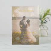 Real Golden Custom Photo Fancy Snowflake Folie Feestdagenkaart (Staand Voorkant)