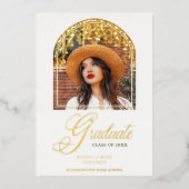 Real Golden Graduation Fancy Arch Effect Wisteria Folie Uitnodiging (Voorkant)