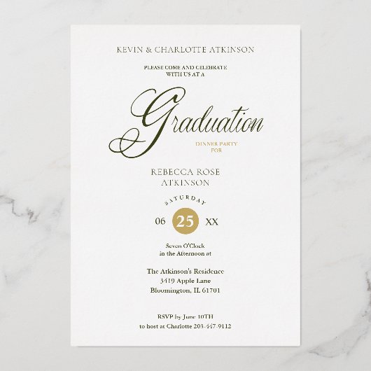 Real Golden Graduation Fancy Arch Effect Wisteria Folie Uitnodiging (Achterkant)