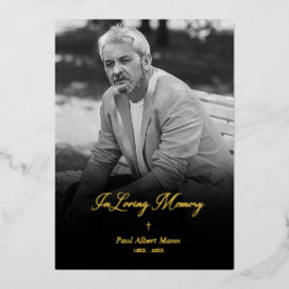 Real Golden In Loving Memory BW Photo Funeral Folie Uitnodiging