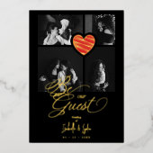 Real Golden Luxury Red Heart 4 photos Trendy Folie Uitnodiging (Voorkant)