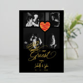 Real Golden Luxury Red Heart 4 photos Trendy Folie Uitnodiging (Staand Voorkant)