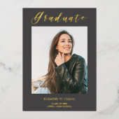 Real Golden Modern Typografie Foto Afstuderen Folie Uitnodiging (Voorkant)