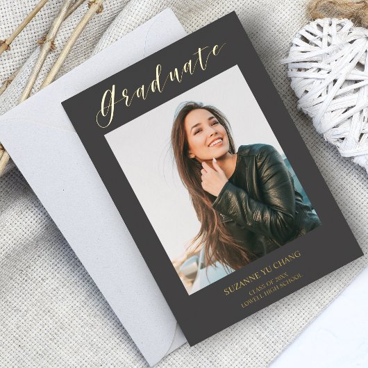 Real Golden Modern Typografie Foto Afstuderen Folie Uitnodiging