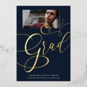 Real Golden & Navy Modern Typography Afstudeerder  Folie Uitnodiging (Voorkant)