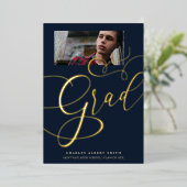 Real Golden & Navy Modern Typography Afstudeerder  Folie Uitnodiging (Staand Voorkant)