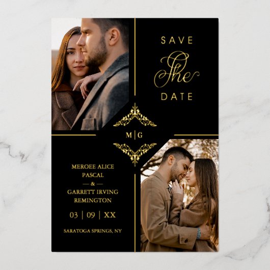 Real Golden Sophisticated Ornament Flourish  Folie Uitnodiging (Voorkant)