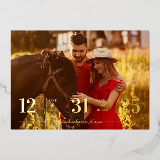 Real Golden Stylish & Fun Unmatched Wedding Photo Folie Uitnodiging (Voorkant)