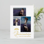 Real Golden Tiara Minimalist Quinceañera Spaans Folie Uitnodiging (Staand Voorkant)