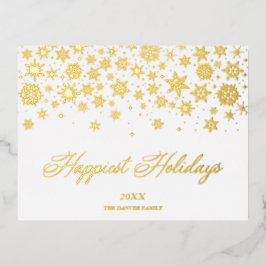 Real Golden Traditional Minimalist Snowflakes Folie Feestdagen Briefkaart