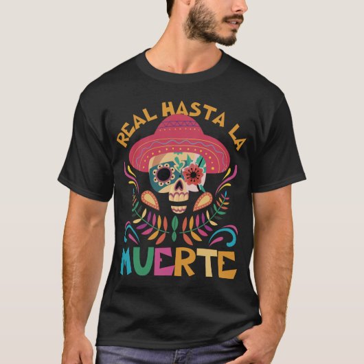 Real Hasta La Muerte Sombrero Floral Skull T-Shirt (Voorkant)