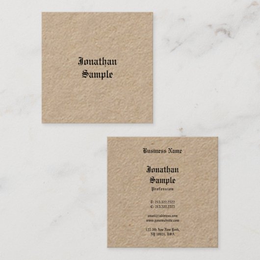 Real Kraft Classic Nostalgic look Old English Font Vierkante Visitekaartje (Voorkant / Achterkant)