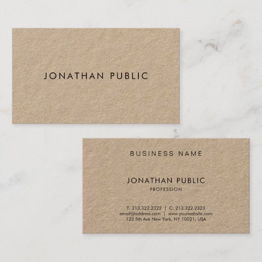 Real Kraft Paper Modern Minimalist Elegant Plain Visitekaartje (Voorkant / Achterkant)