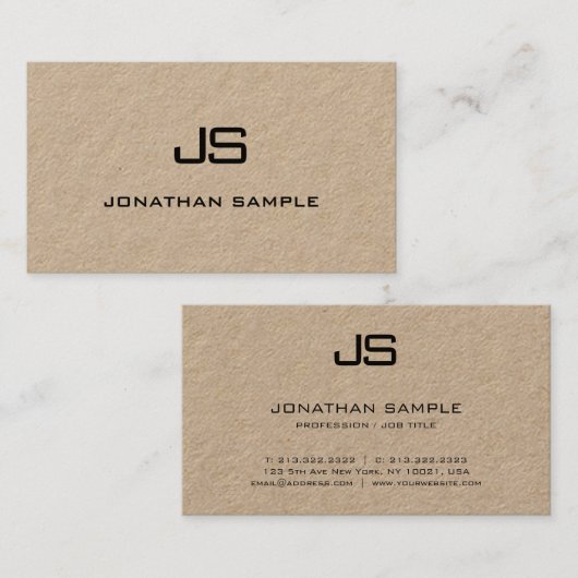 Real Kraft Paper Moderne Sjabloon Elegant Monogram Visitekaartje (Voorkant / Achterkant)