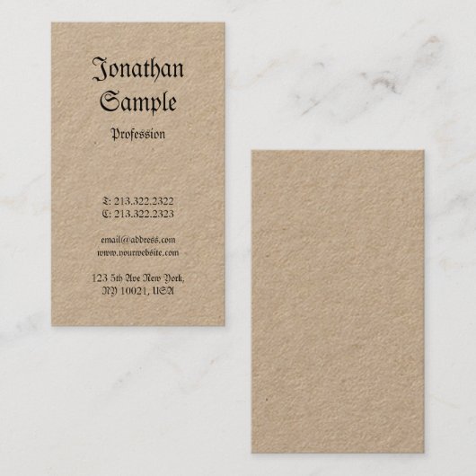 Real Kraft Paper Nostalgic Classic  Plain Visitekaartje (Voorkant / Achterkant)