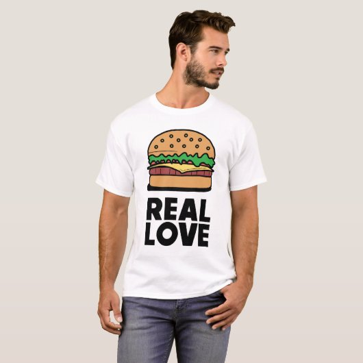 "REAL LOVE" Funny Burger Fast Food Lovert T-shirt (Voorkant volledig)