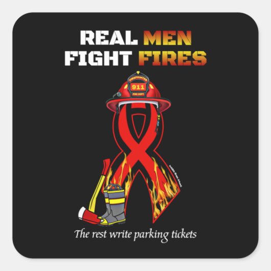 REAL MAN FIGHT FIGHT FIGHT VIERKANTE STICKER (Voorkant)
