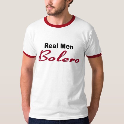 "Real Mannen Bolero" ringer t shirt (Voorkant)