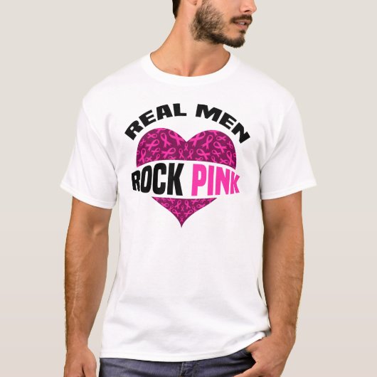 Real Mannen Rock Pink Breast Cancer Awareness Okto T-shirt (Voorkant)