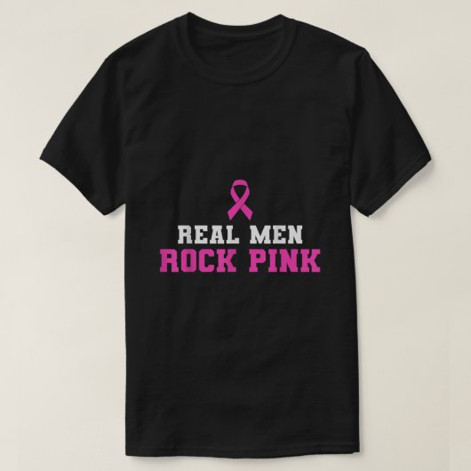 Real Mannen Rock Pink Breast Cancer Awareness T-shirt (Design voorkant)
