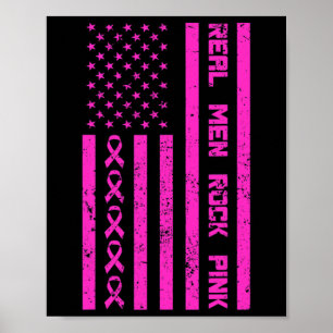 Real Mannen Rock roze Ribbon Breast Cancer Bewusth Poster