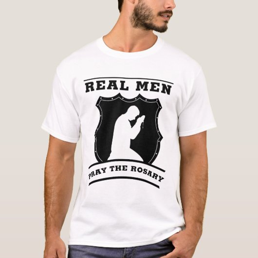 Real Men Pray the Rosary Catholic Spiritual  T-shirt (Voorkant)
