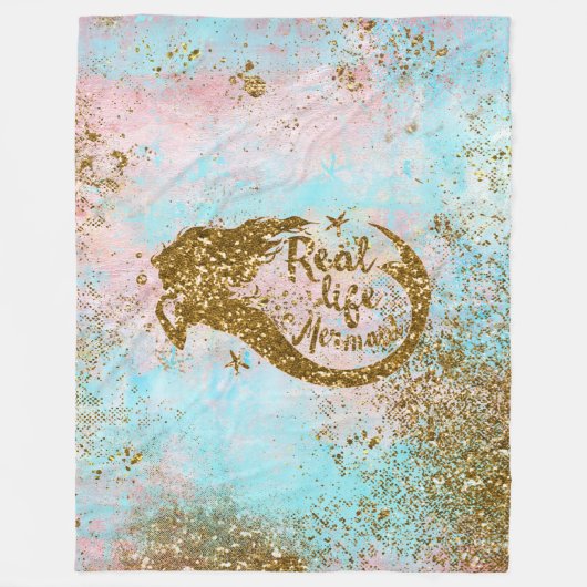 Real Mermaid Life - Glitter Gold Mermaid Fleece Deken (Voorkant)
