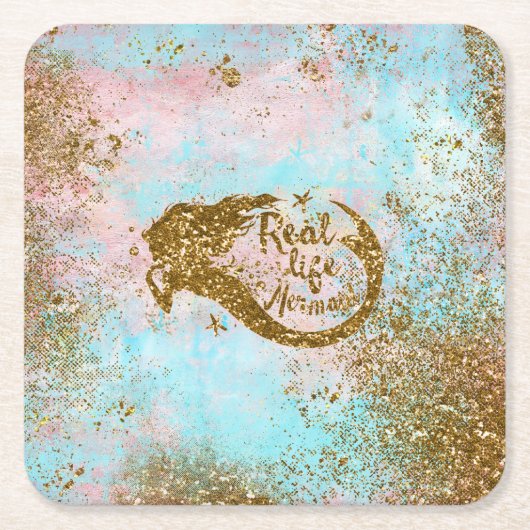 Real Mermaid Life - Glitter Gold Mermaid Kartonnen Onderzetters (Voorkant)