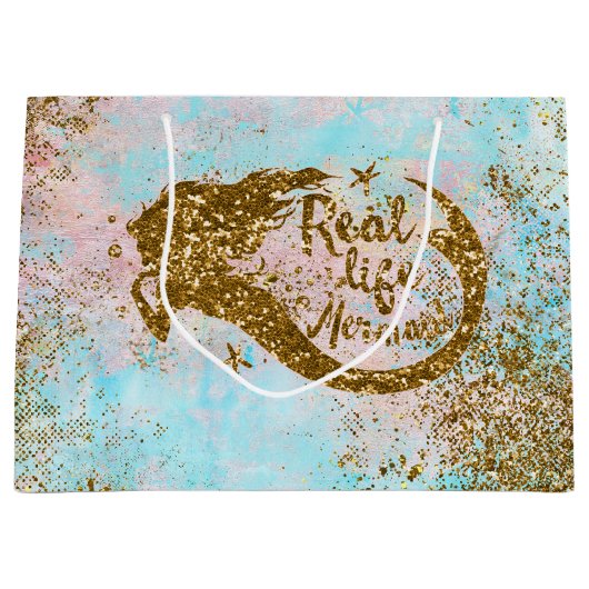 Real Mermaid Life - Glitter Gold Mermaid Large Cadeautasje (Voorkant)