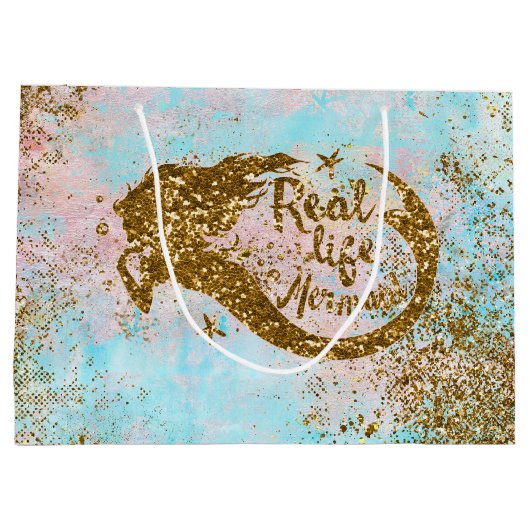 Real Mermaid Life - Glitter Gold Mermaid Large Cadeautasje (Achterkant)