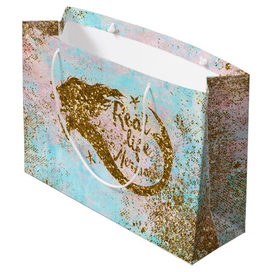 Real Mermaid Life - Glitter Gold Mermaid Large Cadeautasje (Achterkant Gekanteld)