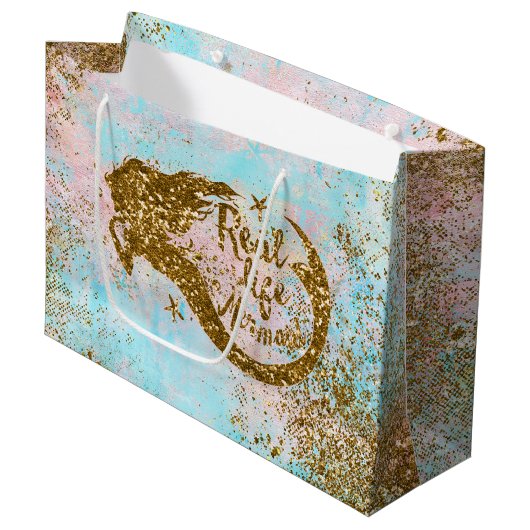 Real Mermaid Life - Glitter Gold Mermaid Large Cadeautasje (Voorkant Gekanteld)