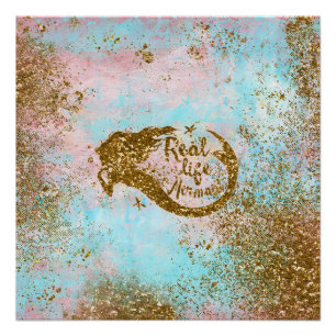 Real Mermaid Life - Glitter Gold Mermaid Perfect Poster