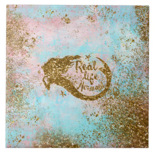 Real Mermaid Life - Glitter Gold Mermaid Tegeltje
