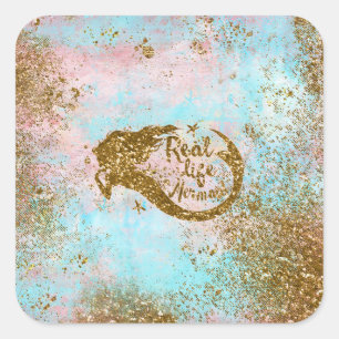 Real Mermaid Life - Glitter Gold Mermaid Vierkante Sticker