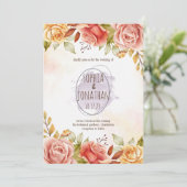 Real Oranje Floral Waterverf Wedding Invitation Kaart (Staand voorkant)